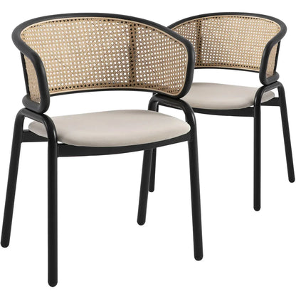 Ervilla Mid Century Modern Dining Chair With Stainless Steel Legs Velvet Seat and Wicker Back, Set of 2 - Elax Furniture