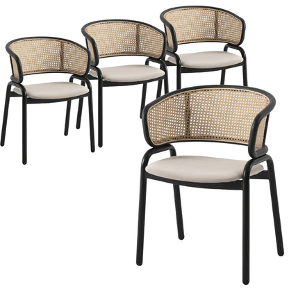 Ervilla Mid Century Modern Dining Chair With Stainless Steel Legs Velvet Seat and Wicker Back, Set of 4 - Elax Furniture