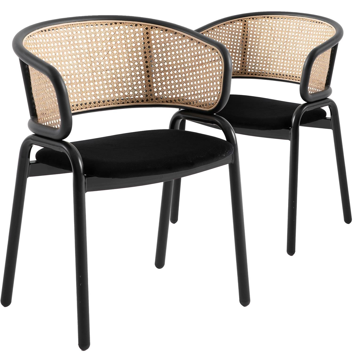 Ervilla Mid Century Modern Dining Chair With Stainless Steel Legs Velvet Seat and Wicker Back, Set of 2 - Elax Furniture