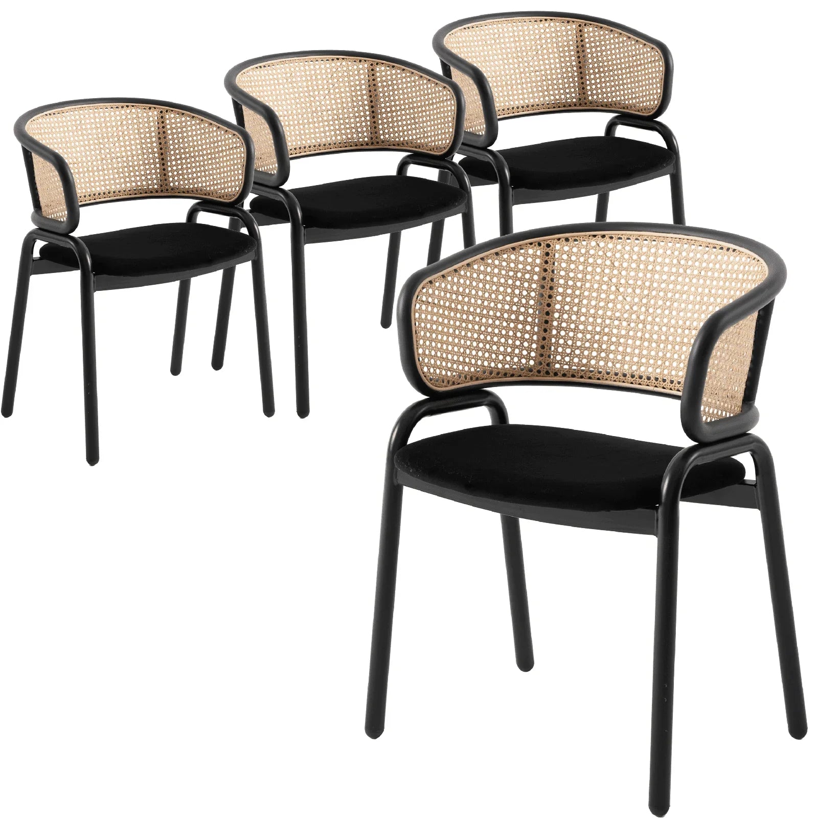 Ervilla Mid Century Modern Dining Chair With Stainless Steel Legs Velvet Seat and Wicker Back, Set of 4 - Elax Furniture