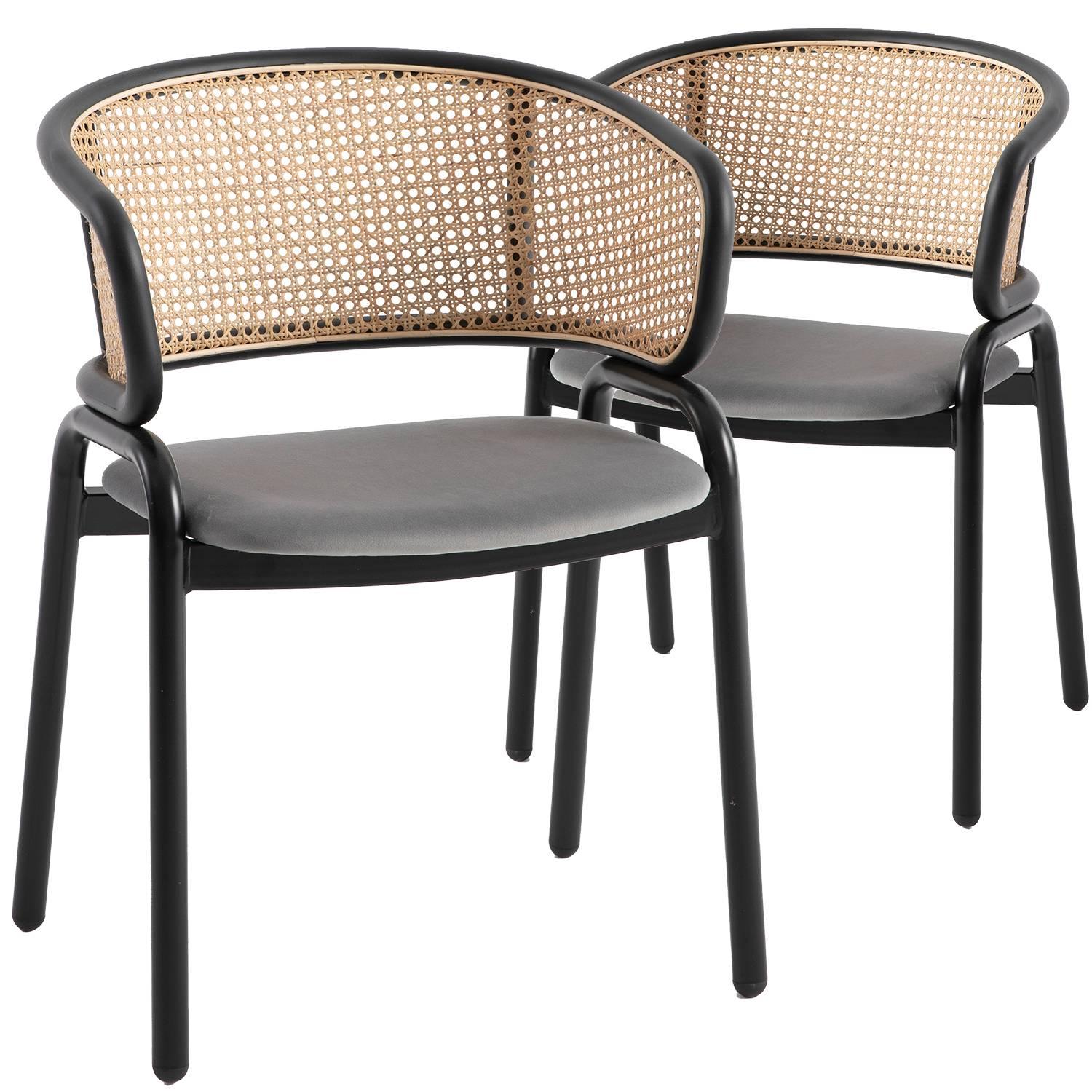 Ervilla Mid Century Modern Dining Chair With Stainless Steel Legs Velvet Seat and Wicker Back, Set of 2 - Elax Furniture