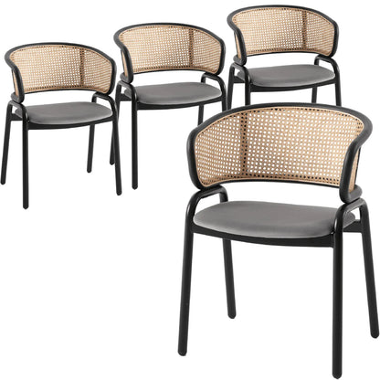 Ervilla Mid Century Modern Dining Chair With Stainless Steel Legs Velvet Seat and Wicker Back, Set of 4 - Elax Furniture