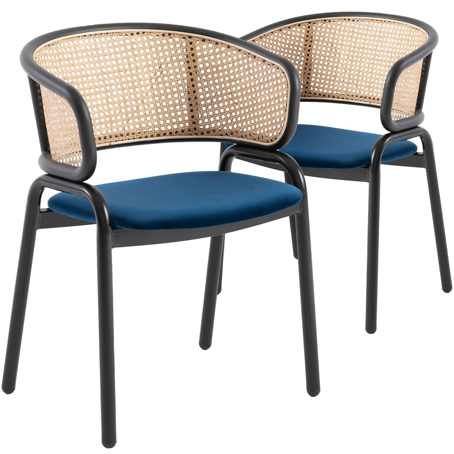 Ervilla Mid Century Modern Dining Chair With Stainless Steel Legs Velvet Seat and Wicker Back, Set of 2 - Elax Furniture