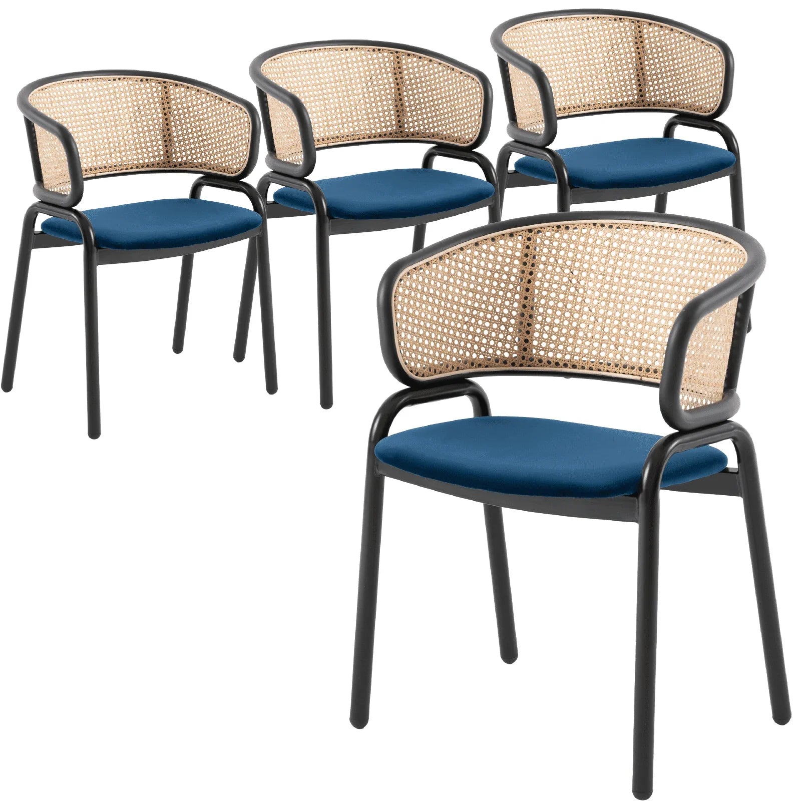 Ervilla Mid Century Modern Dining Chair With Stainless Steel Legs Velvet Seat and Wicker Back, Set of 4 - Elax Furniture