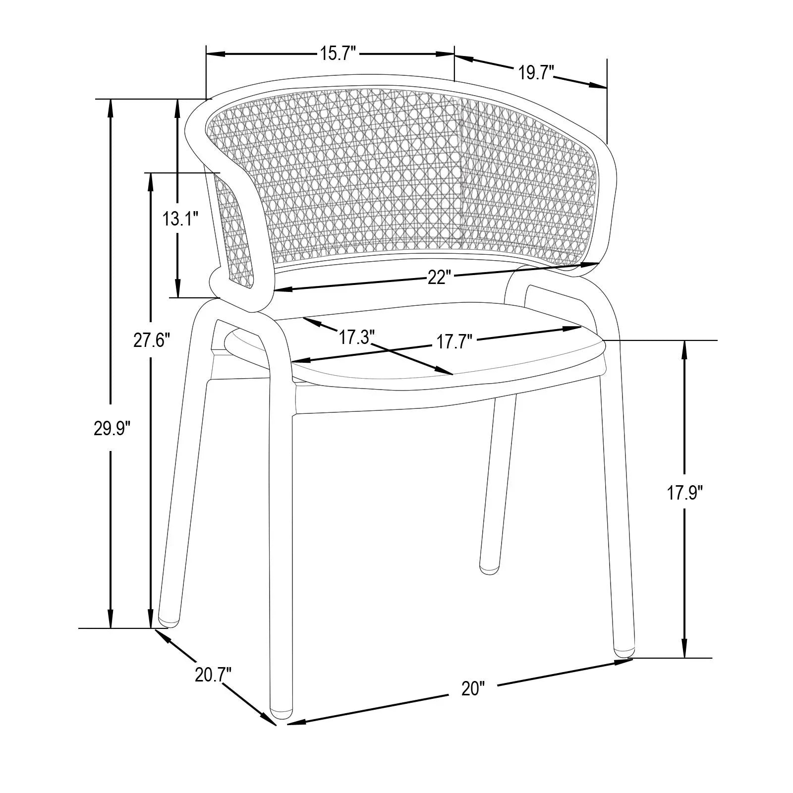 Ervilla Mid Century Modern Dining Chair With Stainless Steel Legs Velvet Seat and Wicker Back, Set of 4 - Elax Furniture