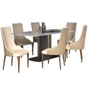 Sylvia 7-Piece Dining Set with Rectangular Sintered Stone Top Table and 6 Upholstered Dining Chairs with Ash Wood Base - Elax Furniture