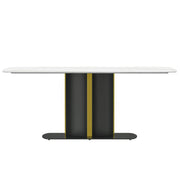 Sylvia 7-Piece Dining Set with Rectangular Sintered Stone Top Table and 6 Upholstered Dining Chairs with Ash Wood Base - Elax Furniture