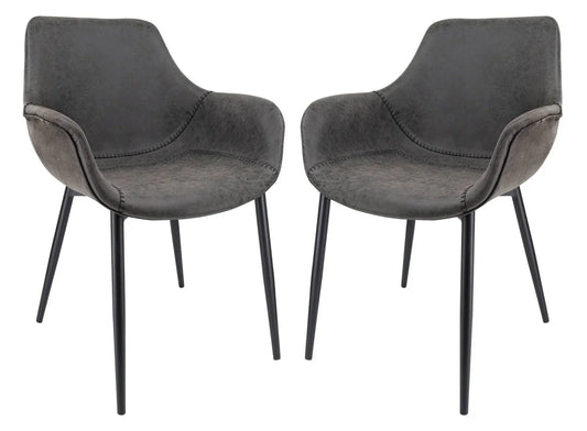 Markley Modern Leather Dining Arm Chair With Metal Legs Set of 2 - Elax Furniture