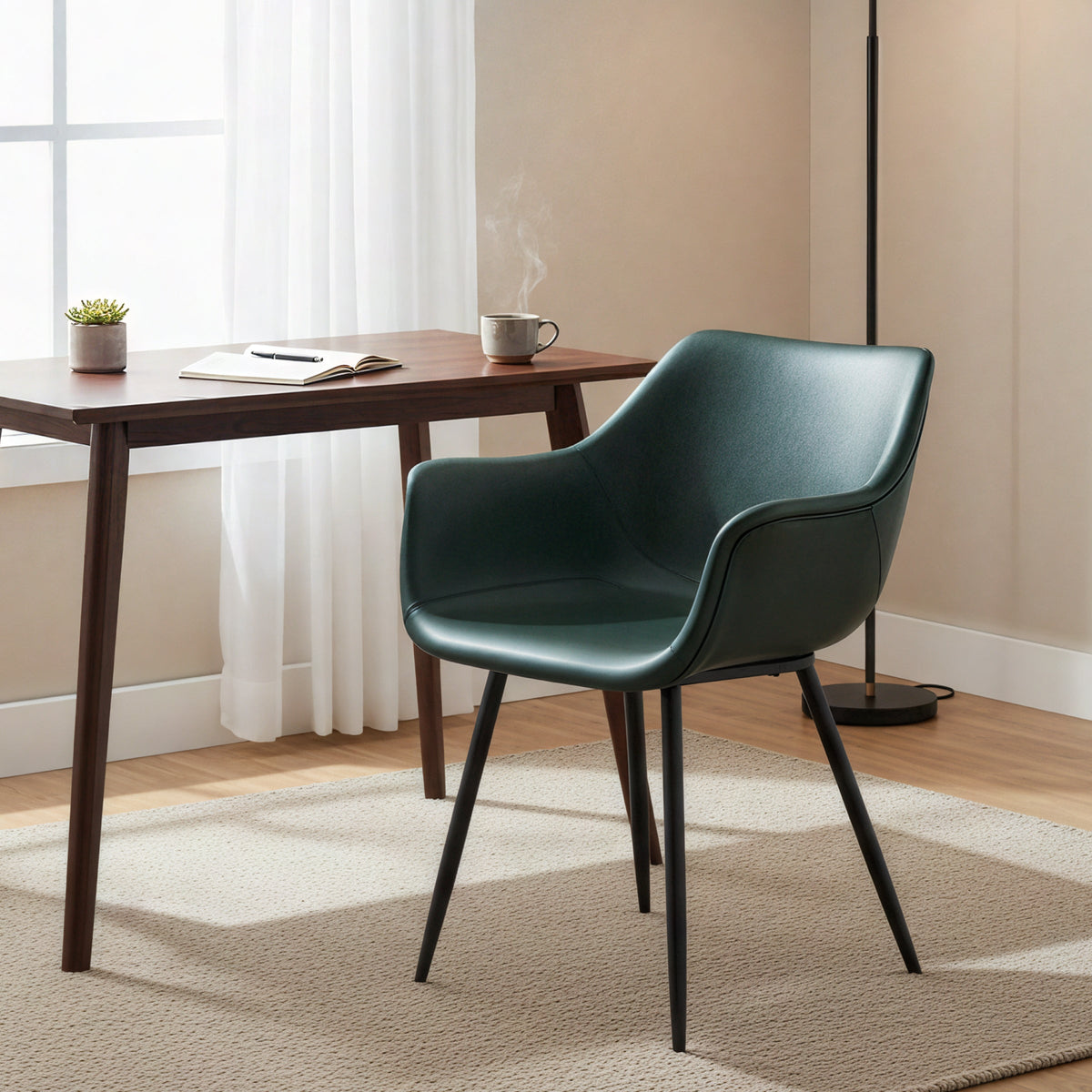 Markley Leather Dining Chair with Powder-Coated Iron Legs
