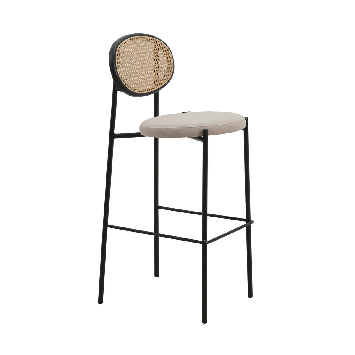 Euston Wicker Bar Stool with Black Powder Coated Steel Frame and Footrest - Elax Furniture