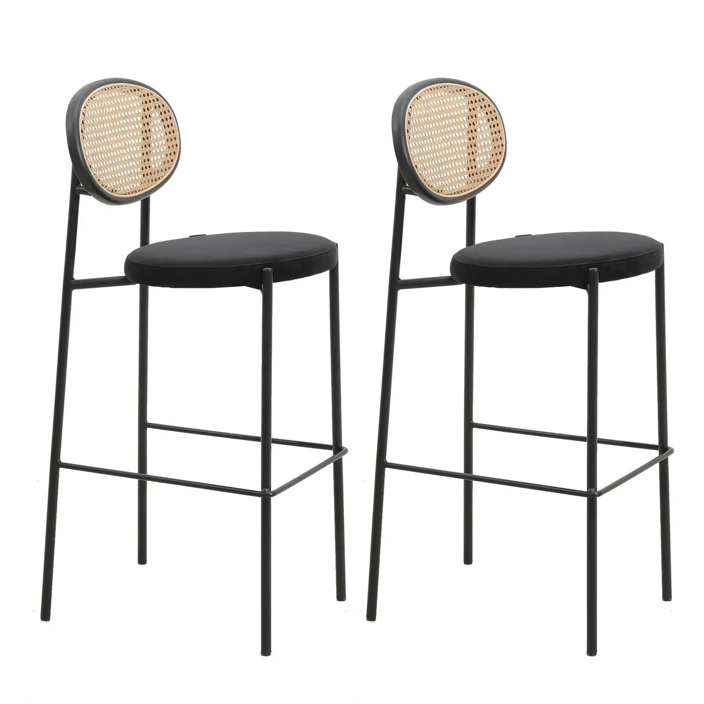Euston Wicker Bar Stool with Black Powder Coated Steel Frame and Footrest, Set of 2 - Elax Furniture