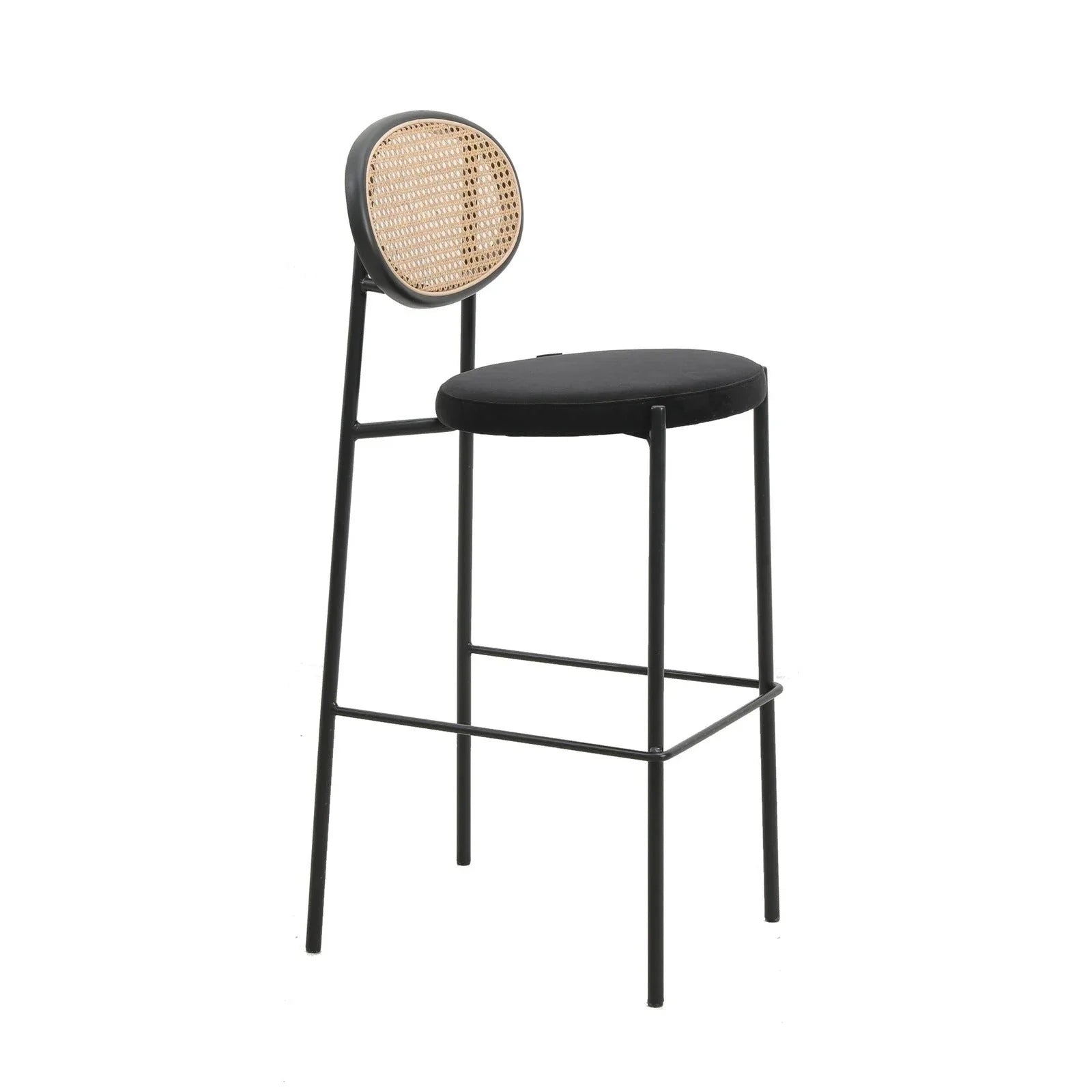Euston Wicker Bar Stool with Black Powder Coated Steel Frame and Footrest - Elax Furniture