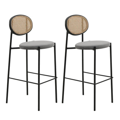 Euston Wicker Bar Stool with Black Powder Coated Steel Frame and Footrest, Set of 2 - Elax Furniture