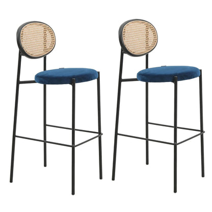 Euston Wicker Bar Stool with Black Powder Coated Steel Frame and Footrest, Set of 2 - Elax Furniture