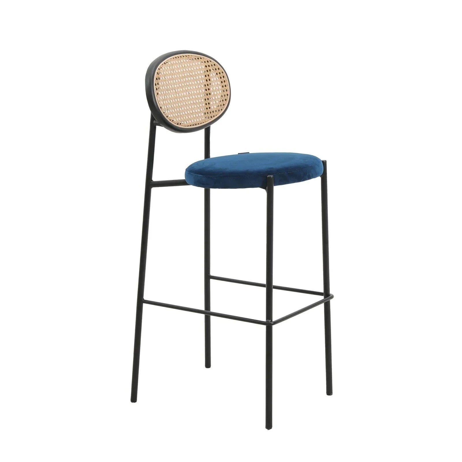 Euston Wicker Bar Stool with Black Powder Coated Steel Frame and Footrest - Elax Furniture