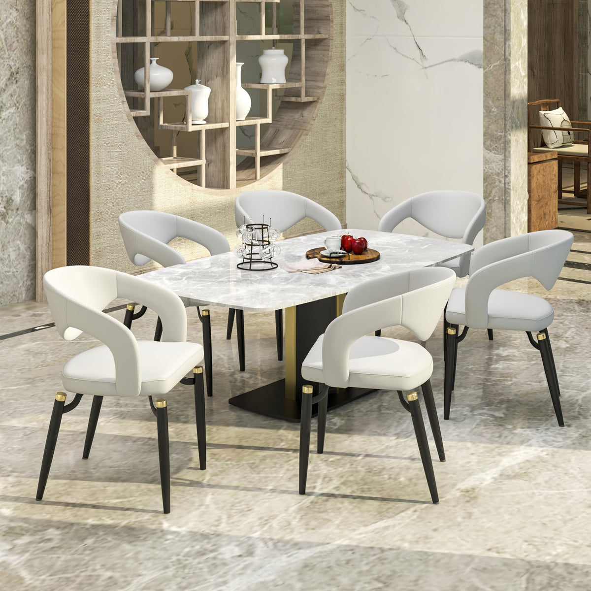 Entice Leather Dining Chair with Curved Open Back and Iron Legs