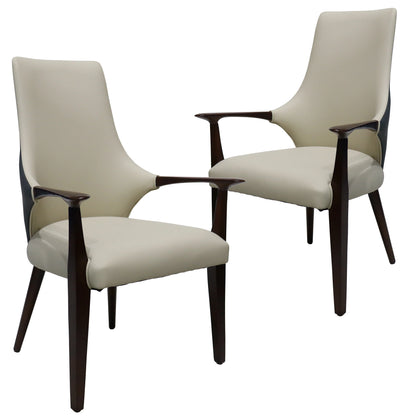 Elm Collection Modern Wooden Dining Arm Chair Upholstered Seat in Lather with Ash Wood Base Set of 2 - Elax Furniture