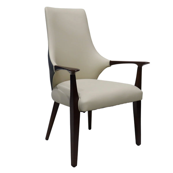 Elm Collection Modern Wooden Dining Arm Chair Upholstered Seat in Lather with Ash Wood Base - Elax Furniture
