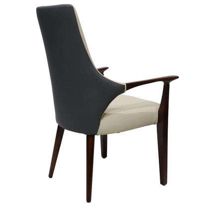 Elm Collection Modern Wooden Dining Arm Chair Upholstered Seat in Lather with Ash Wood Base Set of 2 - Elax Furniture