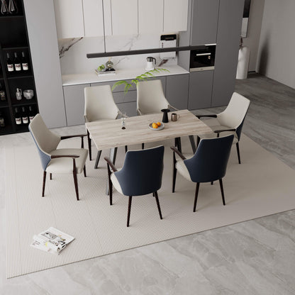 Elm Collection Modern Wooden Dining Arm Chair Upholstered Seat in Lather with Ash Wood Base Set of 2 - Elax Furniture