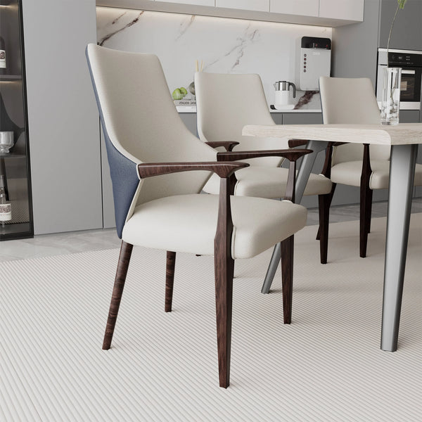Elm Collection Modern Wooden Dining Arm Chair Upholstered Seat in Lather with Ash Wood Base