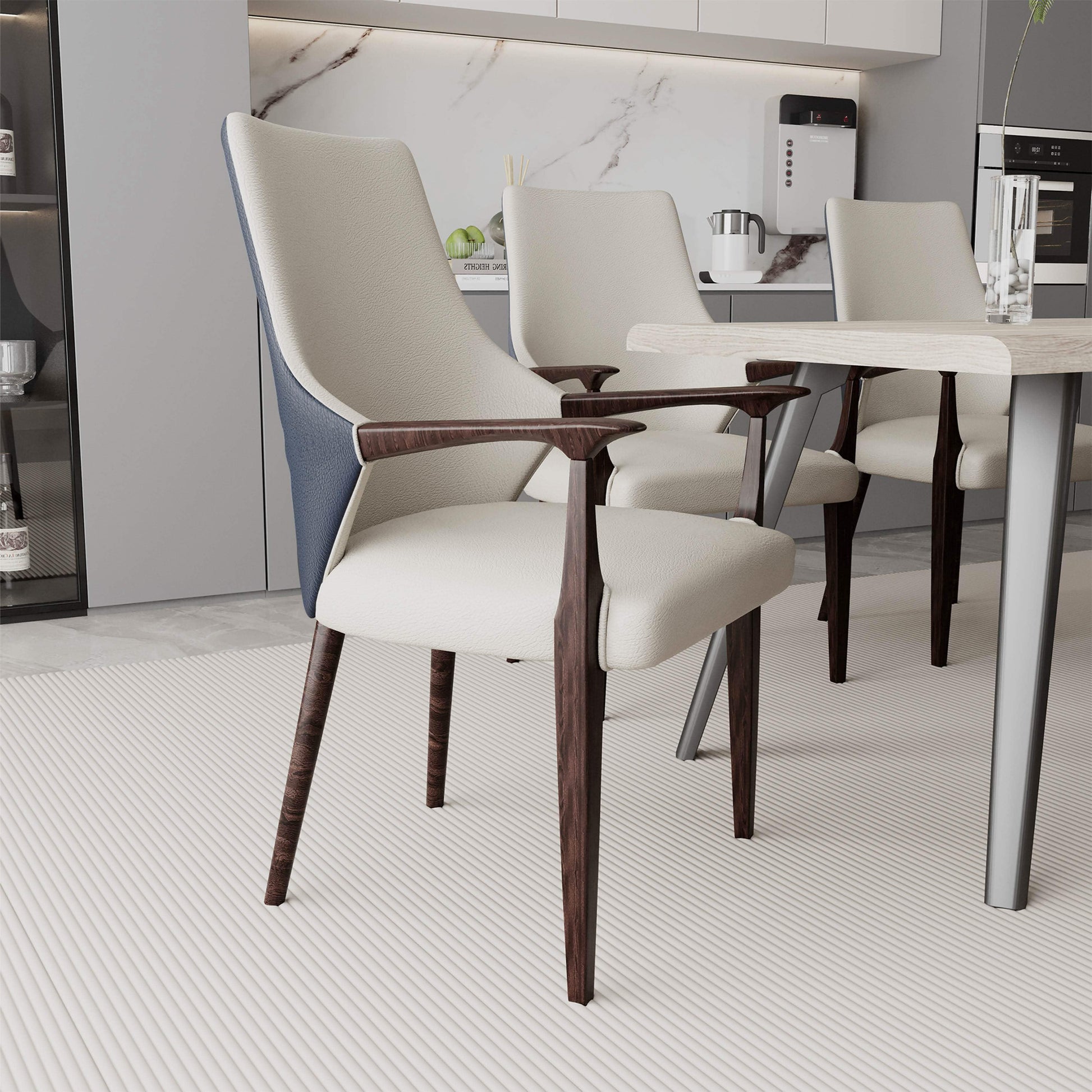 Elm Collection Modern Wooden Dining Arm Chair Upholstered Seat in Lather with Ash Wood Base Set of 2 - Elax Furniture