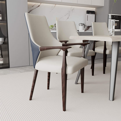 Elm Collection Modern Wooden Dining Arm Chair Upholstered Seat in Lather with Ash Wood Base Set of 2 - Elax Furniture