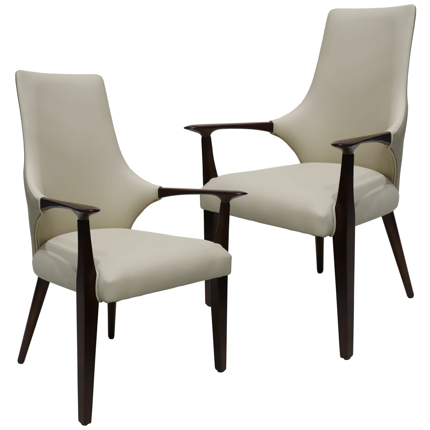 Elm Collection Modern Wooden Dining Arm Chair Upholstered Seat in Lather with Ash Wood Base Set of 2 - Elax Furniture