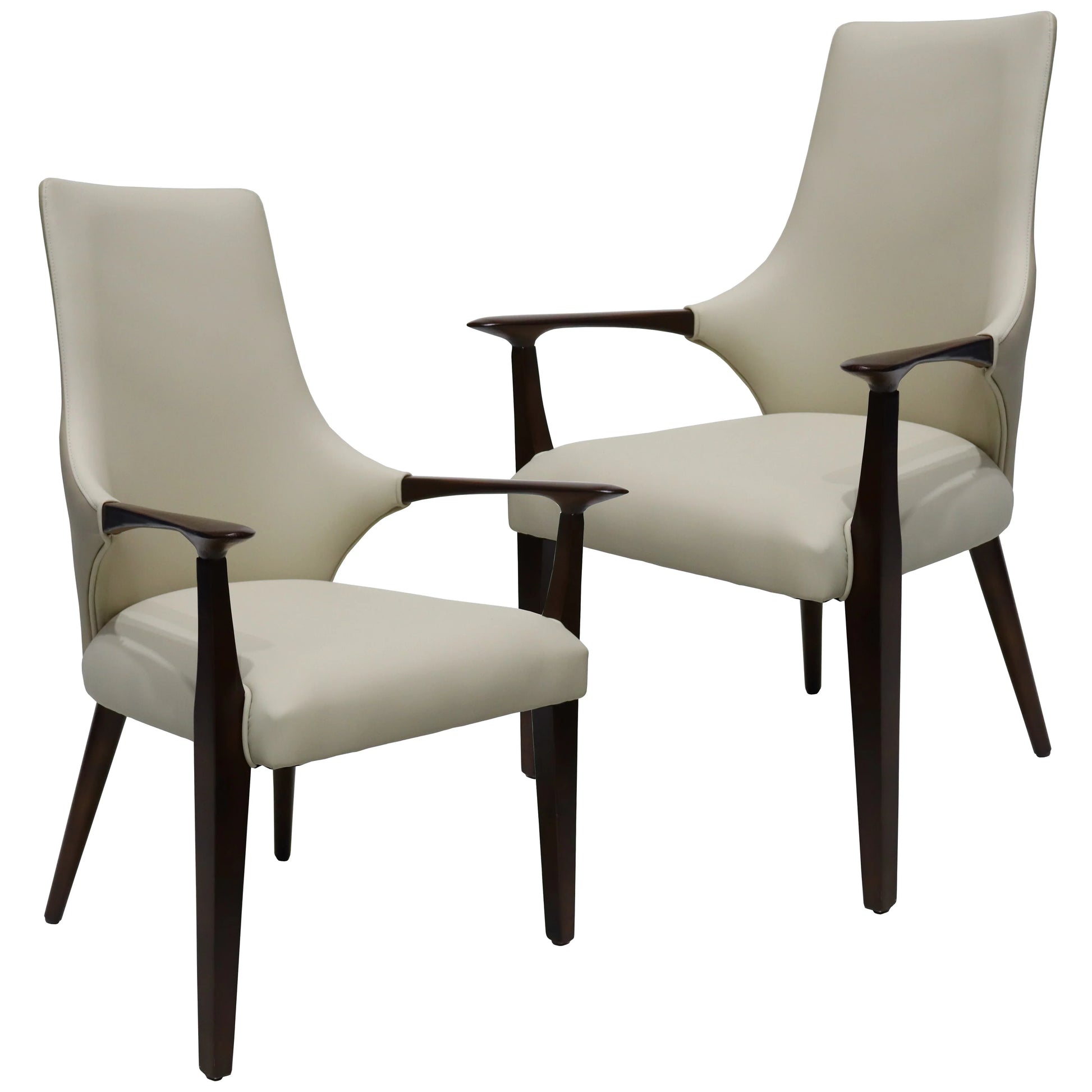 Elm Collection Modern Wooden Dining Arm Chair Upholstered Seat in Lather with Ash Wood Base Set of 2 - Elax Furniture