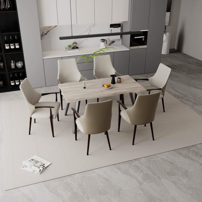 Elm Collection Modern Wooden Dining Arm Chair Upholstered Seat in Lather with Ash Wood Base Set of 2 - Elax Furniture