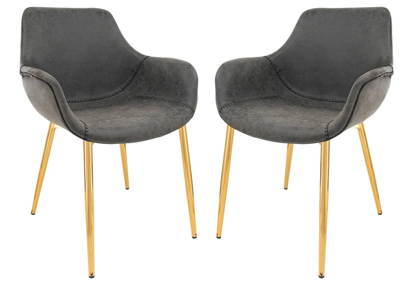 Markley Modern Leather Dining Arm Chair With Gold Metal Legs Set of 2 - Elax Furniture