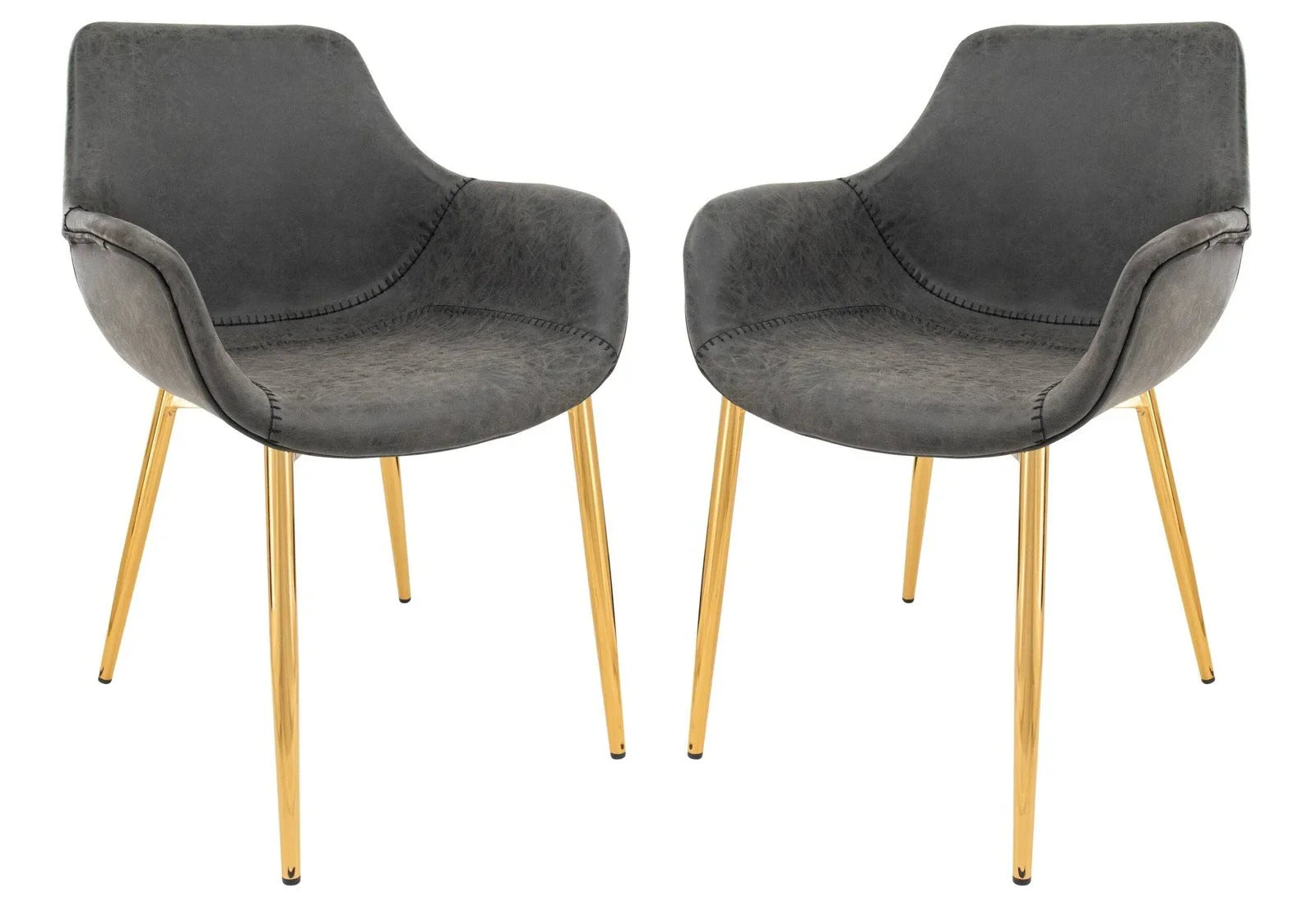Markley Modern Leather Dining Arm Chair With Gold Metal Legs Set of 2 - Elax Furniture