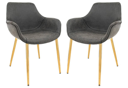Markley Modern Leather Dining Arm Chair With Gold Metal Legs Set of 2 - Elax Furniture