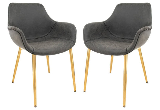 Markley Modern Leather Dining Arm Chair With Gold Metal Legs Set of 2 - Elax Furniture