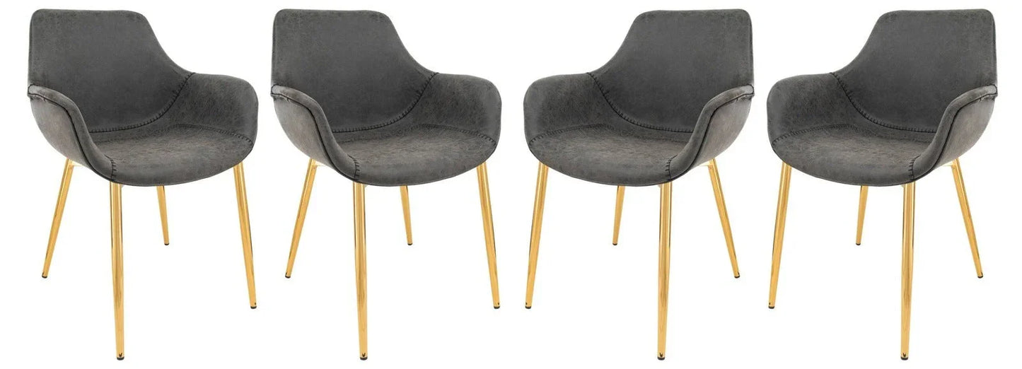 Markley Modern Leather Dining Arm Chair With Gold Metal Legs Set of 4 - Elax Furniture
