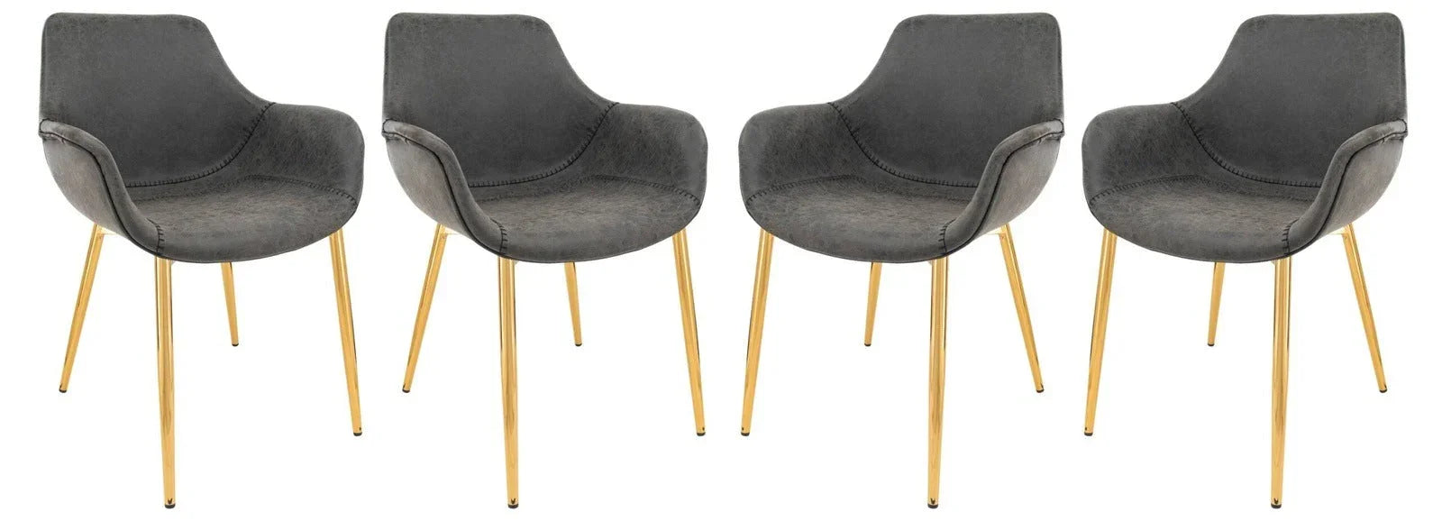 Markley Modern Leather Dining Arm Chair With Gold Metal Legs Set of 4 - Elax Furniture
