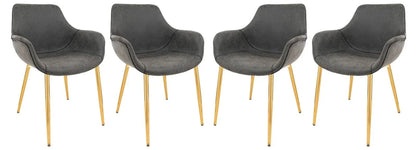 Markley Modern Leather Dining Arm Chair With Gold Metal Legs Set of 4 - Elax Furniture