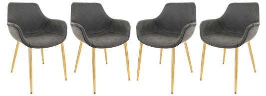 Markley Modern Leather Dining Arm Chair With Gold Metal Legs Set of 4 - Elax Furniture