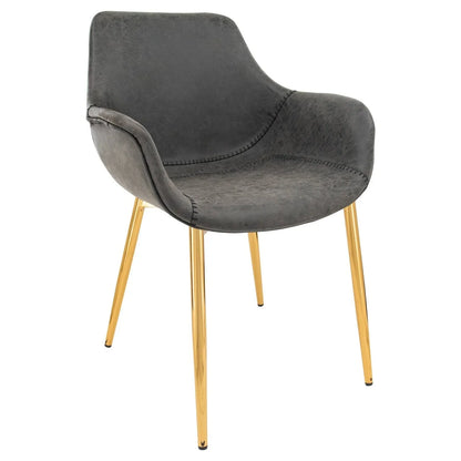 Markley Modern Leather Dining Arm Chair With Gold Metal Legs Set of 4 - Elax Furniture