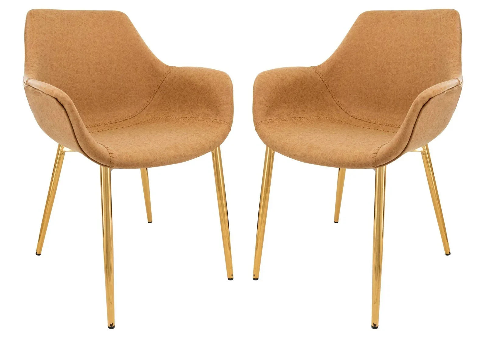 Markley Modern Leather Dining Arm Chair With Gold Metal Legs Set of 2 - Elax Furniture