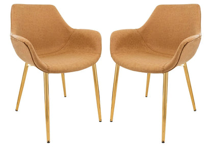 Markley Modern Leather Dining Arm Chair With Gold Metal Legs Set of 2 - Elax Furniture