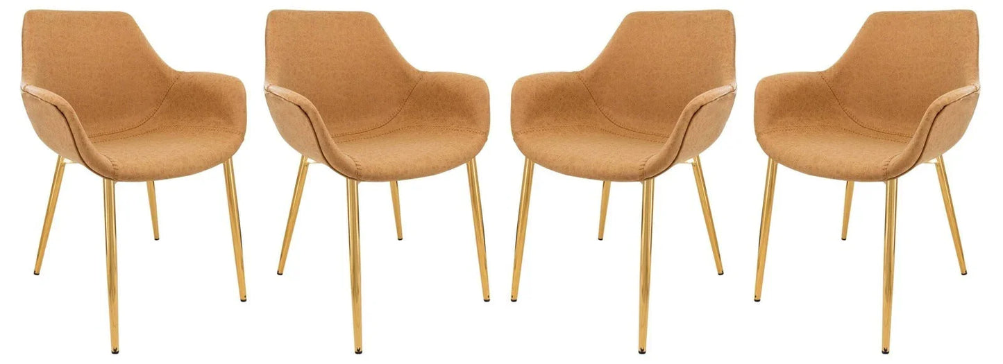 Markley Modern Leather Dining Arm Chair With Gold Metal Legs Set of 4 - Elax Furniture