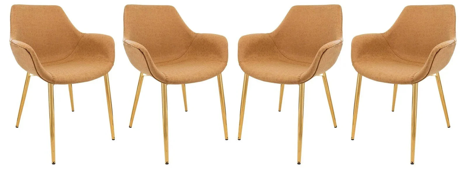 Markley Modern Leather Dining Arm Chair With Gold Metal Legs Set of 4 - Elax Furniture