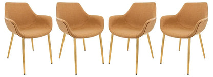 Markley Modern Leather Dining Arm Chair With Gold Metal Legs Set of 4 - Elax Furniture