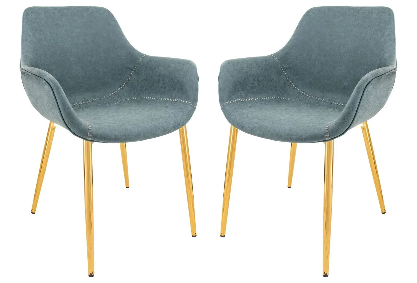 Markley Modern Leather Dining Arm Chair With Gold Metal Legs Set of 2 - Elax Furniture