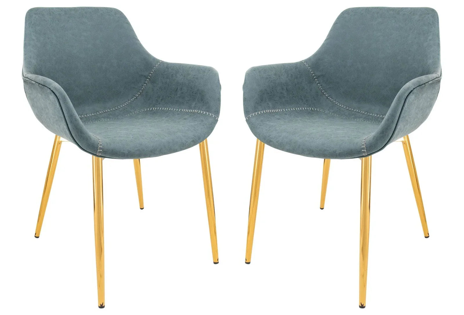 Markley Modern Leather Dining Arm Chair With Gold Metal Legs Set of 2 - Elax Furniture