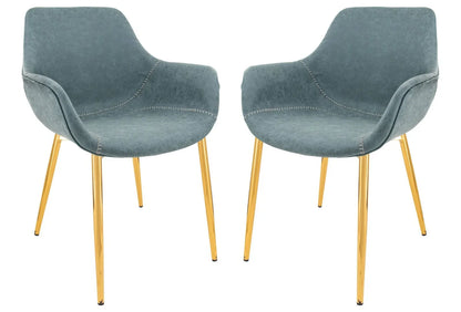 Markley Modern Leather Dining Arm Chair With Gold Metal Legs Set of 2 - Elax Furniture