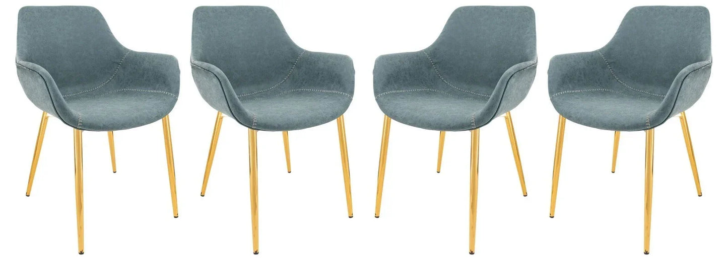 Markley Modern Leather Dining Arm Chair With Gold Metal Legs Set of 4 - Elax Furniture