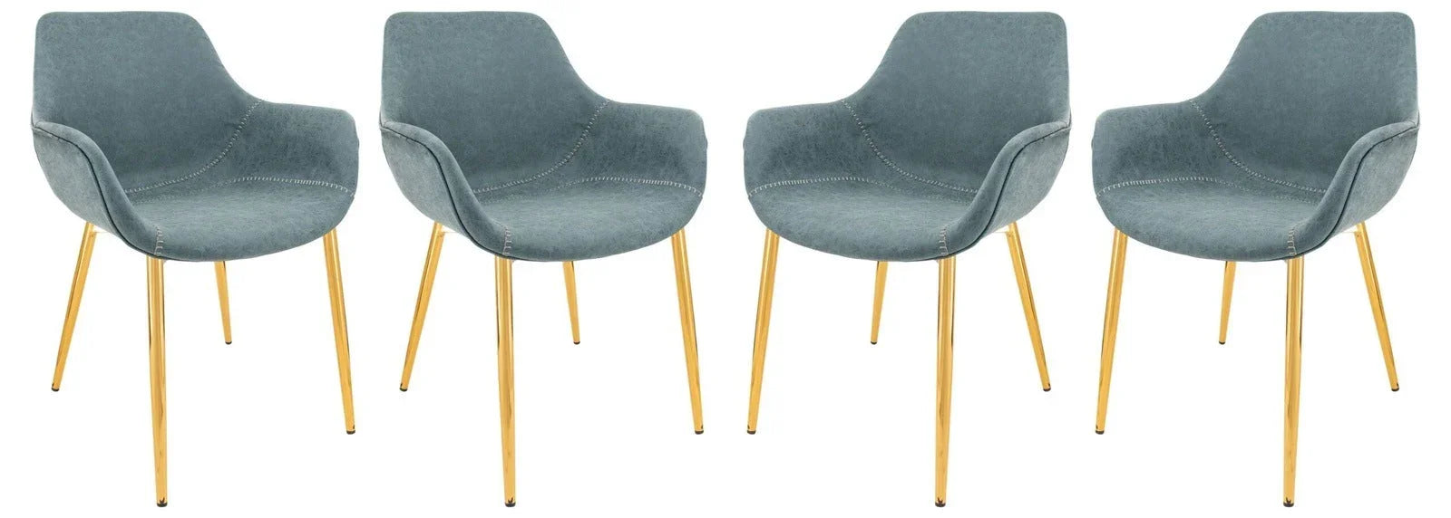 Markley Modern Leather Dining Arm Chair With Gold Metal Legs Set of 4 - Elax Furniture