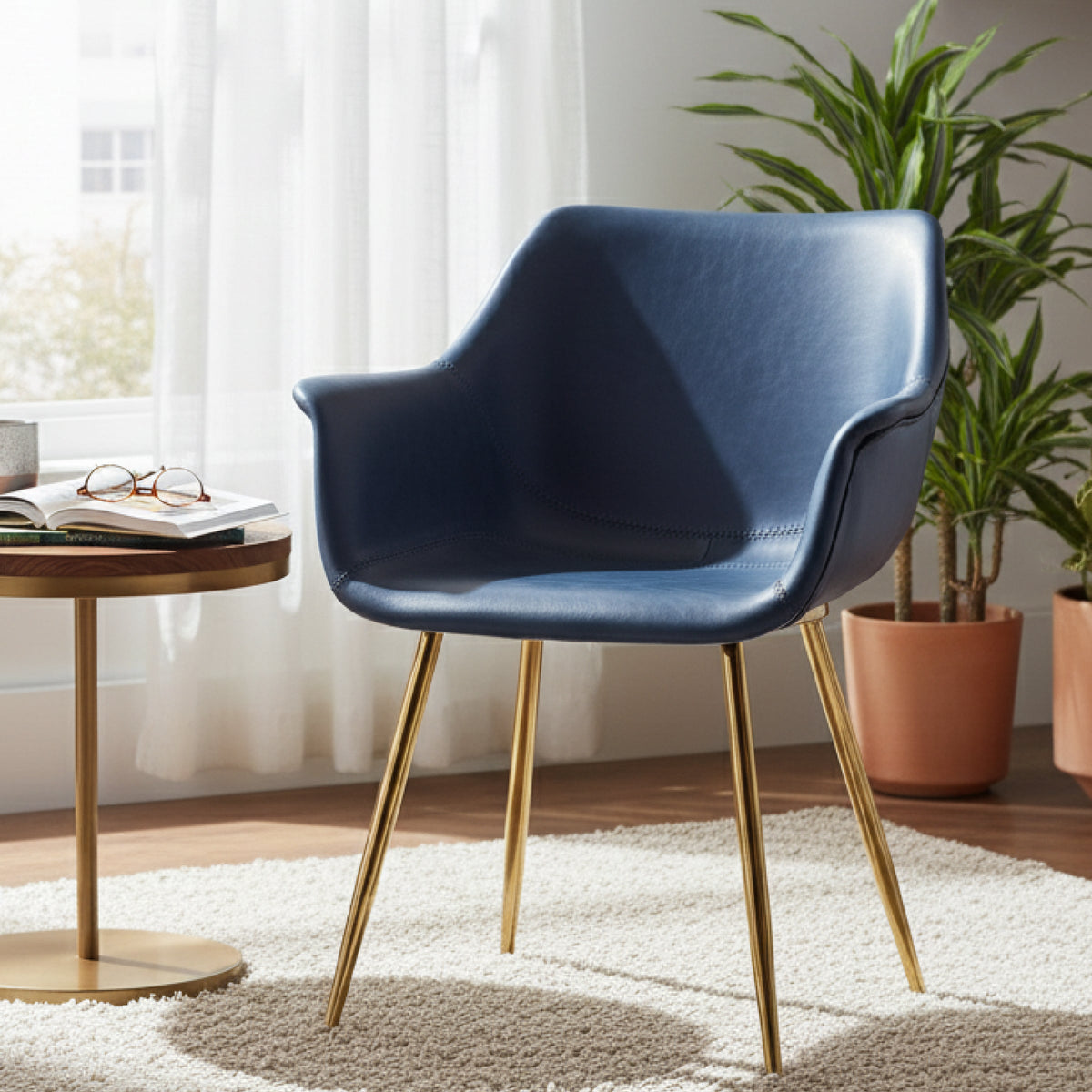 Markley Leather Dining Chair with Powder-Coated Iron Legs